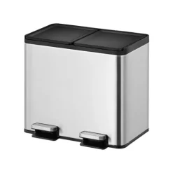PROREGAL Rechteckiger Treteimer Aus Gebürstetem Edelstahl Mit Getrennten Soft Close & Stay Open Deckel 20 Liter HxBxT 37 x 40,3 x 33,2 cm Silber