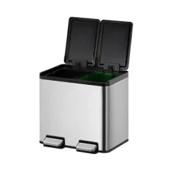 PROREGAL Rechteckiger Treteimer Aus Gebürstetem Edelstahl Mit Getrennten Soft Close & Stay Open Deckel 20 Liter HxBxT 37 x 40,3 x 33,2 cm Silber