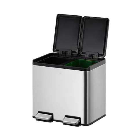 PROREGAL Rechteckiger Treteimer Aus Gebürstetem Edelstahl Mit Getrennten Soft Close & Stay Open Deckel 20 Liter HxBxT 37 x 40,3 x 33,2 cm Silber