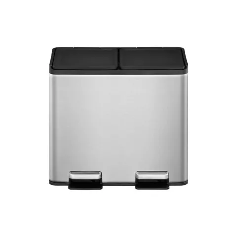PROREGAL Rechteckiger Treteimer Aus Gebürstetem Edelstahl Mit Getrennten Soft Close & Stay Open Deckel 20 Liter HxBxT 37 x 40,3 x 33,2 cm Silber