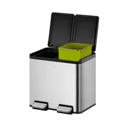 PROREGAL Rechteckiger Treteimer Aus Gebürstetem Edelstahl Mit Getrennten Soft Close & Stay Open Deckel 20 Liter HxBxT 37 x 40,3 x 33,2 cm Silber