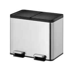 PROREGAL Rechteckiger Treteimer Aus Gebürstetem Edelstahl Mit Getrennten Soft Close & Stay Open Deckel 30 Liter HxBxT 41,2 x 46,3 x 33,2 cm Silber