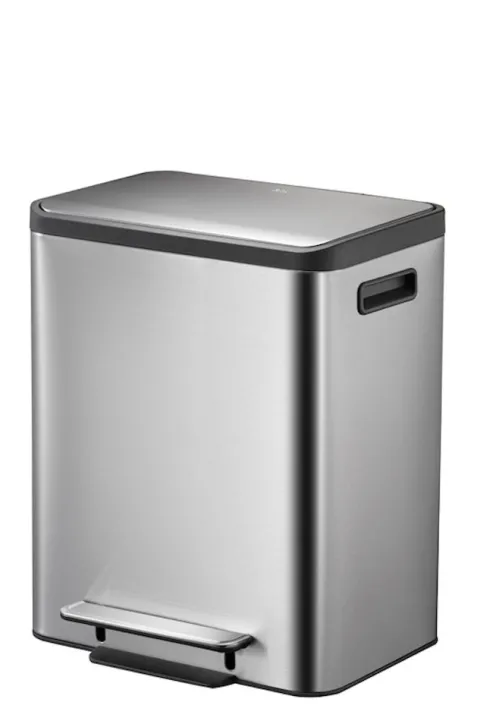 PROREGAL Rechteckiger Treteimer Aus Gebürstetem Edelstahl Mit Soft Close Deckel & Handlichen Kunststoffgriffen 30 Liter 49,2 x 40,4 x 32,1 cm Silber