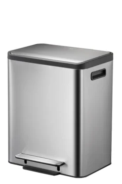 PROREGAL Rechteckiger Treteimer Aus Gebürstetem Edelstahl Mit Soft Close Deckel & Handlichen Kunststoffgriffen 30 Liter 49,2 x 40,4 x 32,1 cm Silber