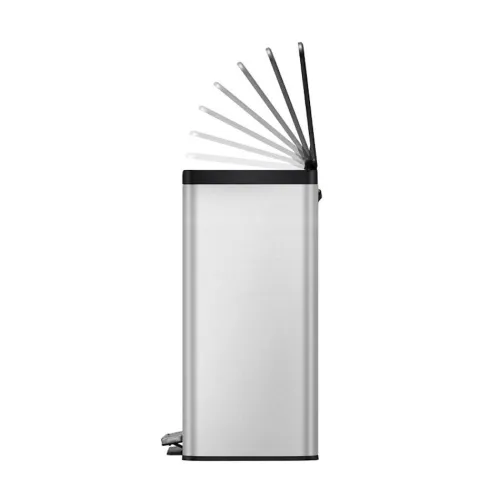 PROREGAL Rechteckiger Treteimer Aus Gebürstetem Edelstahl Mit Soft Close & Stay Open Deckel 40 Liter HxBxT 59,2 x 33,8 x 46,2 cm Silber