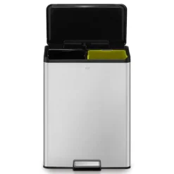 PROREGAL Rechteckiger Treteimer Aus Gebürstetem Edelstahl Mit Soft Close & Stay Open Deckel 40 Liter HxBxT 59,2 x 33,8 x 46,2 cm Silber