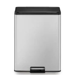PROREGAL Rechteckiger Treteimer Aus Gebürstetem Edelstahl Mit Soft Close & Stay Open Deckel 40 Liter HxBxT 59,2 x 33,8 x 46,2 cm Silber