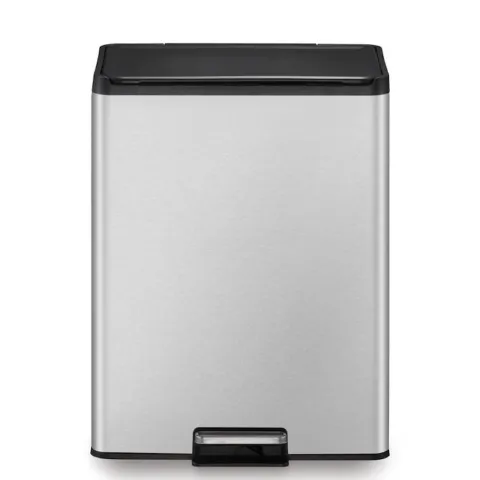 PROREGAL Rechteckiger Treteimer Aus Gebürstetem Edelstahl Mit Soft Close & Stay Open Deckel 40 Liter HxBxT 59,2 x 33,8 x 46,2 cm Silber
