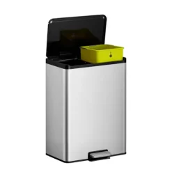 PROREGAL Rechteckiger Treteimer Aus Gebürstetem Edelstahl Mit Soft Close & Stay Open Deckel 40 Liter HxBxT 59,2 x 33,8 x 46,2 cm Silber