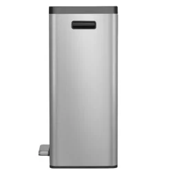 PROREGAL Rechteckiger Treteimer Aus Gebürstetem Edelstahl Mit Soft Close Deckel & Handlichen Kunststoffgriffen 30 Liter 64 x 29,5 x 36,5 cm Silber