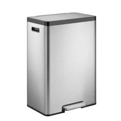 PROREGAL Rechteckiger Treteimer Aus Gebürstetem Edelstahl Mit Soft Close Deckel & Handlichen Kunststoffgriffen 30 Liter 64 x 29,5 x 36,5 cm Silber