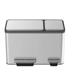 PROREGAL Rechteckiger Treteimer Aus Gebürstetem Edelstahl Mit Soft Close Deckel & Handlichen HxBxT 39,2 x 60,5 x 32,1 cm 24 & 12 Liter