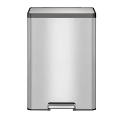 PROREGAL Rechteckiger Treteimer Aus Gebürstetem Edelstahl Mit Soft Close Deckel & Handlichen Kunststoffgriffen HxBxT 65,5 x 33,5 x 45 cm Silber