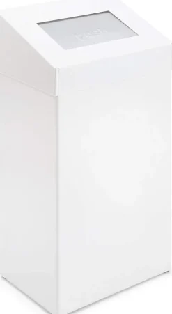 PROREGAL Robuster Abfallbehälter Mit Pushdeckel 50 Liter HxBxT 68 x 38 x 25 cm Aluminium Weiß