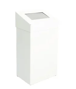 PROREGAL Robuster Abfallbehälter Mit Pushdeckel 50 Liter HxBxT 68 x 38 x 25 cm Aluminium Weiß