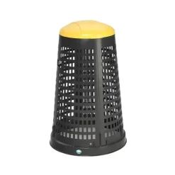 PROREGAL Robuster Abfallsammler Korbständer Mit Klemmring 90 Liter HxBxT 88 x 52,5 x 52,5 cm Kunststoff Schwarz Gelber Deckel