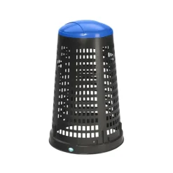 PROREGAL Robuster Abfallsammler Korbständer Mit Klemmring 90 Liter HxBxT 88 x 52,5 x 52,5 cm Kunststoff Schwarz Blauer Deckel