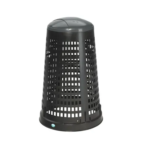 PROREGAL Robuster Abfallsammler Korbständer Mit Klemmring 90 Liter HxBxT 88 x 52,5 x 52,5 cm Kunststoff Schwarz Grauer Deckel