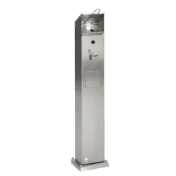 PROREGAL Robuster Handdesinfektionsspender Mit Abfallsammler Bodenmontage HxBxT 115 x 33,5 x 33,5 cm Edelstahl Silber