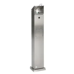PROREGAL Robuster Handdesinfektionsspender Mit Abfallsammler Bodenmontage HxBxT 115 x 33,5 x 33,5 cm Edelstahl Silber