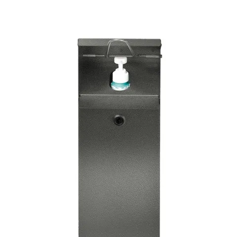 PROREGAL Robuster Handdesinfektionsspender Mit Hubmechanismus Bodenmontage HxBxT 115 x 18 x 13 cm Verzinkter Stahl Grau