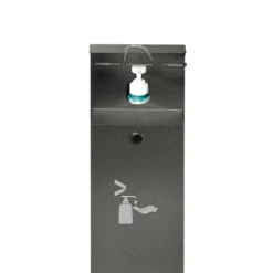 PROREGAL Robuster Handdesinfektionsspender Mit Hubmechanismus Bodenmontage HxBxT 115 x 18 x 13 cm Verzinkter Stahl Grau