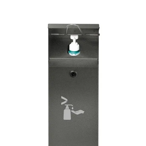 PROREGAL Robuster Handdesinfektionsspender Mit Hubmechanismus Bodenmontage HxBxT 115 x 18 x 13 cm Verzinkter Stahl Grau