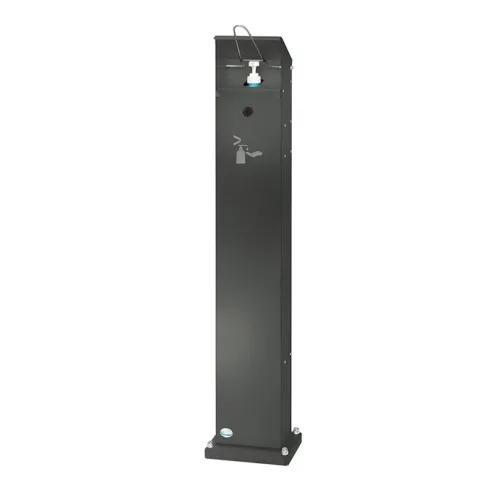 PROREGAL Robuster Handdesinfektionsspender Mit Hubmechanismus Bodenmontage HxBxT 115 x 18 x 13 cm Verzinkter Stahl Grau