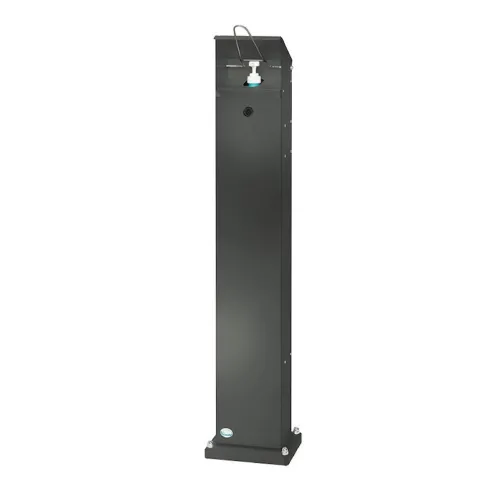 PROREGAL Robuster Handdesinfektionsspender Mit Hubmechanismus Bodenmontage HxBxT 115 x 18 x 13 cm Verzinkter Stahl Grau