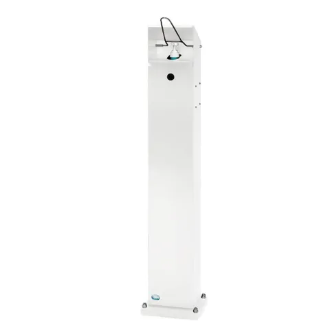 PROREGAL Robuster Handdesinfektionsspender Mit Hubmechanismus Bodenmontage HxBxT 115 x 18 x 13 cm Verzinkter Stahl Weiß