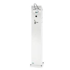 PROREGAL Robuster Handdesinfektionsspender Mit Hubmechanismus Bodenmontage HxBxT 115 x 18 x 13 cm Verzinkter Stahl Weiß