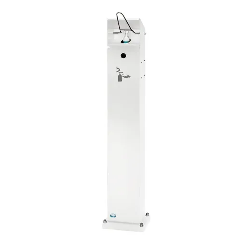 PROREGAL Robuster Handdesinfektionsspender Mit Hubmechanismus Bodenmontage HxBxT 115 x 18 x 13 cm Verzinkter Stahl Weiß