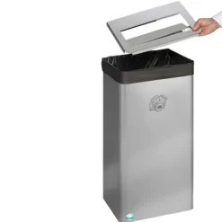 PROREGAL Robuster Papierkorb Mit Abnehmbaren Deckel 60 70 Liter HxBxT 60 x 31 x 22 cm Edelstahl Silber