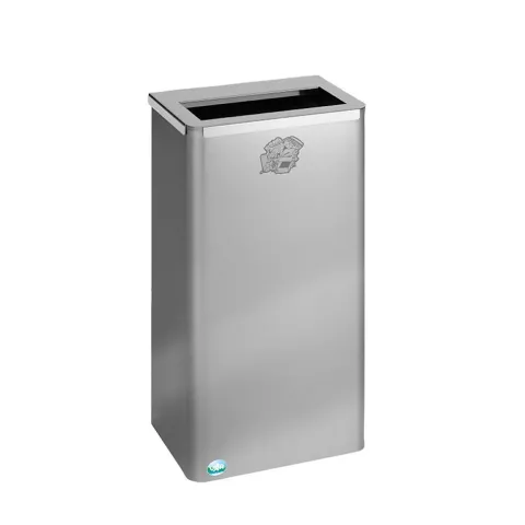 PROREGAL Robuster Papierkorb Mit Abnehmbaren Deckel 60 70 Liter HxBxT 60 x 31 x 22 cm Edelstahl Silber