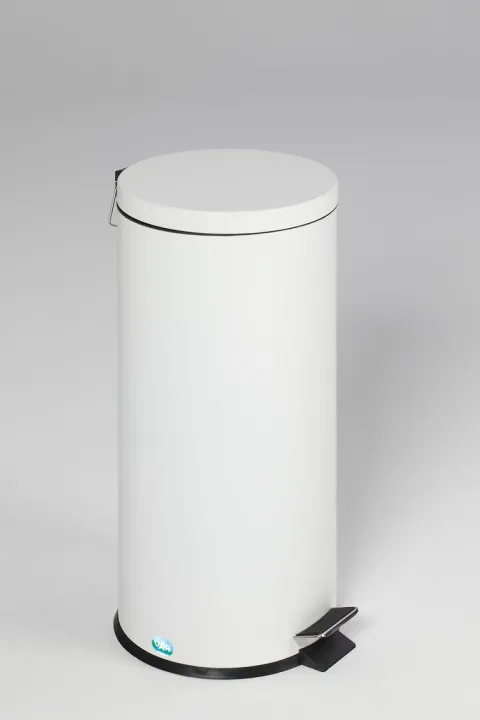 PROREGAL Robuster Tretabfallsammler Mit Fußpedal Inneneimer Mit Griff 30 Liter HxBxT 64 x 29 x 29 cm Verzinkter Stahl Weiß