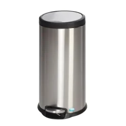 PROREGAL Robuster Tretabfallsammler Mit Fußpedal Gedämpftes Schließen 30 Liter HxBxT 63 x 31 x 37 cm Edelstahl Silber