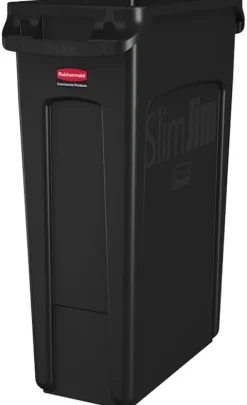 PROREGAL Rubbermaid Slim Jim Mülleimer Mit Belüftungskanälen 87 Liter HxBxT 76,2 x 28 x 56 cm Schwarz