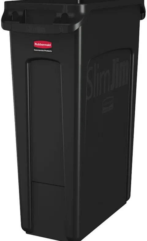 PROREGAL Rubbermaid Slim Jim Mülleimer Mit Belüftungskanälen 87 Liter HxBxT 76,2 x 28 x 56 cm Schwarz