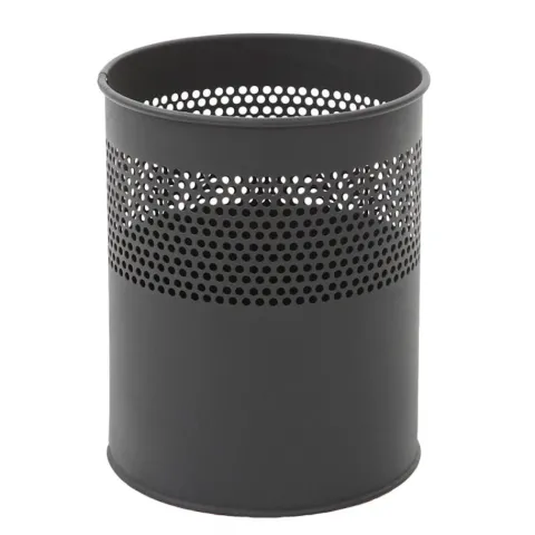 PROREGAL Runder Halbperforierter Papierkorb Aus Metall 10 Liter HxØ 27,5 x 23,5 cm Schwarz