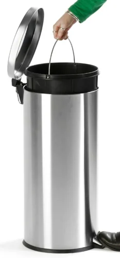 PROREGAL Runder Tretabfallsammler Mit Herausnehmbaren Kunststoff Inneneimer 30 Liter HxBxT 64 x 30 x 33 cm Matt Silber