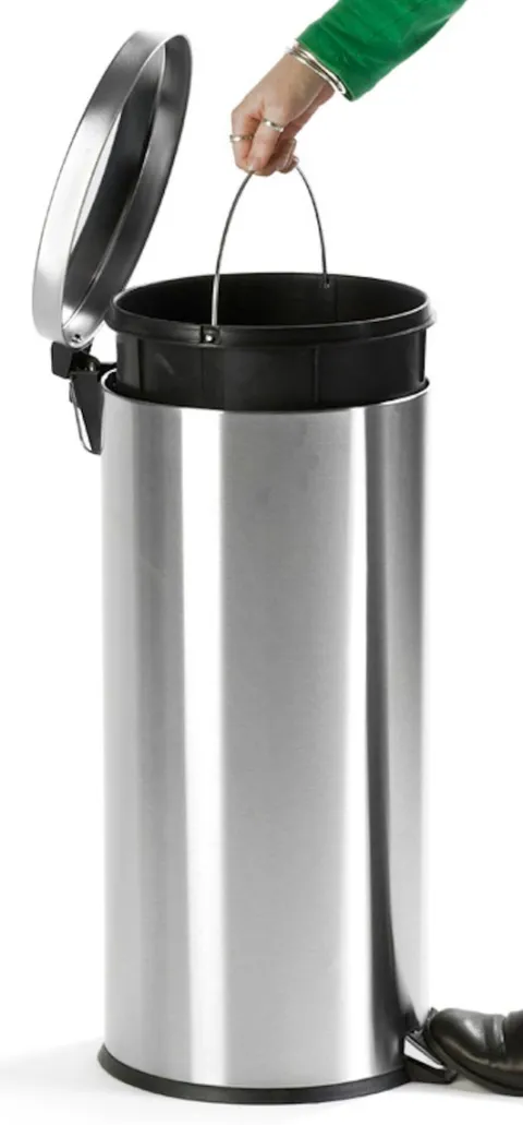 PROREGAL Runder Tretabfallsammler Mit Herausnehmbaren Kunststoff Inneneimer 30 Liter HxBxT 64 x 30 x 33 cm Matt Silber