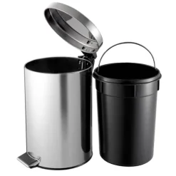 PROREGAL Runder Tretabfallsammler Mit Herausnehmbaren Kunststoff Inneneimer 3 Liter HxBxT 27 x 19,5 x 17 cm Edelstahl