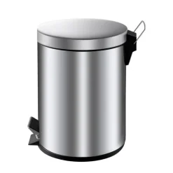 PROREGAL Runder Tretabfallsammler Mit Herausnehmbaren Kunststoff Inneneimer 5 Liter HxBxT 28,4 x 24,5 x 20 cm Matt Silber