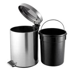 PROREGAL Runder Tretabfallsammler Mit Herausnehmbaren Kunststoff Inneneimer 5 Liter HxBxT 28,4 x 24,5 x 20 cm Edelstahl