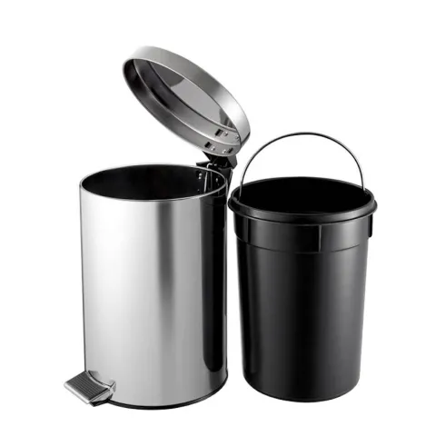 PROREGAL Runder Tretabfallsammler Mit Herausnehmbaren Kunststoff Inneneimer 12 Liter HxBxT 40 x 29,5 x 25,5 cm Edelstahl