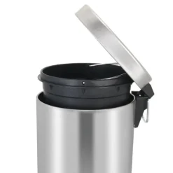 PROREGAL Runder Tretabfallsammler Mit Herausnehmbaren Kunststoff Inneneimer 12 Liter HxBxT 40 x 29,5 x 25,5 cm Matt Silber