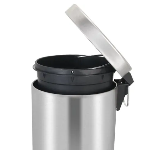 PROREGAL Runder Tretabfallsammler Mit Herausnehmbaren Kunststoff Inneneimer 12 Liter HxBxT 40 x 29,5 x 25,5 cm Matt Silber