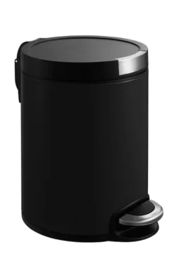 PROREGAL Runder Treteimer Mit Kunststoffdeckel Mit Edelstahlakzenten 5 Liter HxØ 29 x 20,5 cm Schwarz