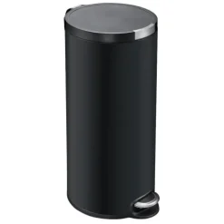 PROREGAL Runder Treteimer Mit Kunststoffdeckel Mit Edelstahlakzenten 30 Liter HxØ 65 x 29,2 cm Schwarz