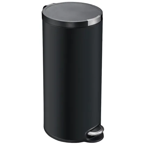 PROREGAL Runder Treteimer Mit Kunststoffdeckel Mit Edelstahlakzenten 30 Liter HxØ 65 x 29,2 cm Schwarz